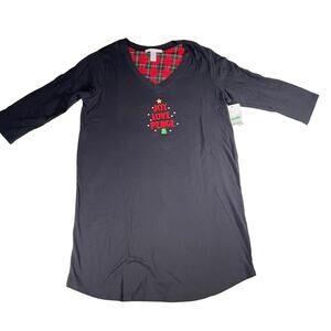 Pillow Talk Night Shirt Woman's L 33" L Peace Love Joy Embroidery Black V-Neck